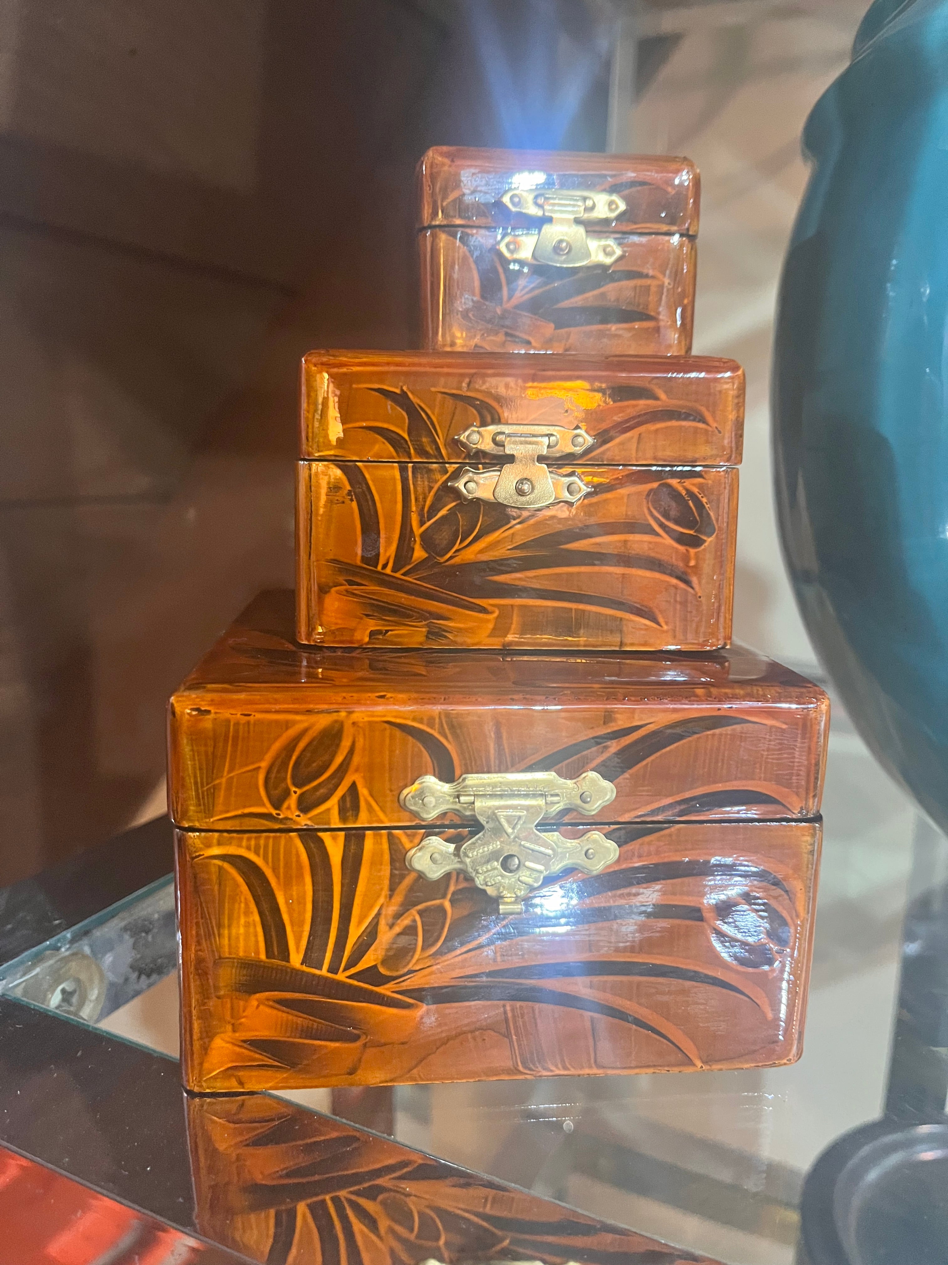Set of 3 Nesting Vintage Chinese Wood Boxes-New Old Stock