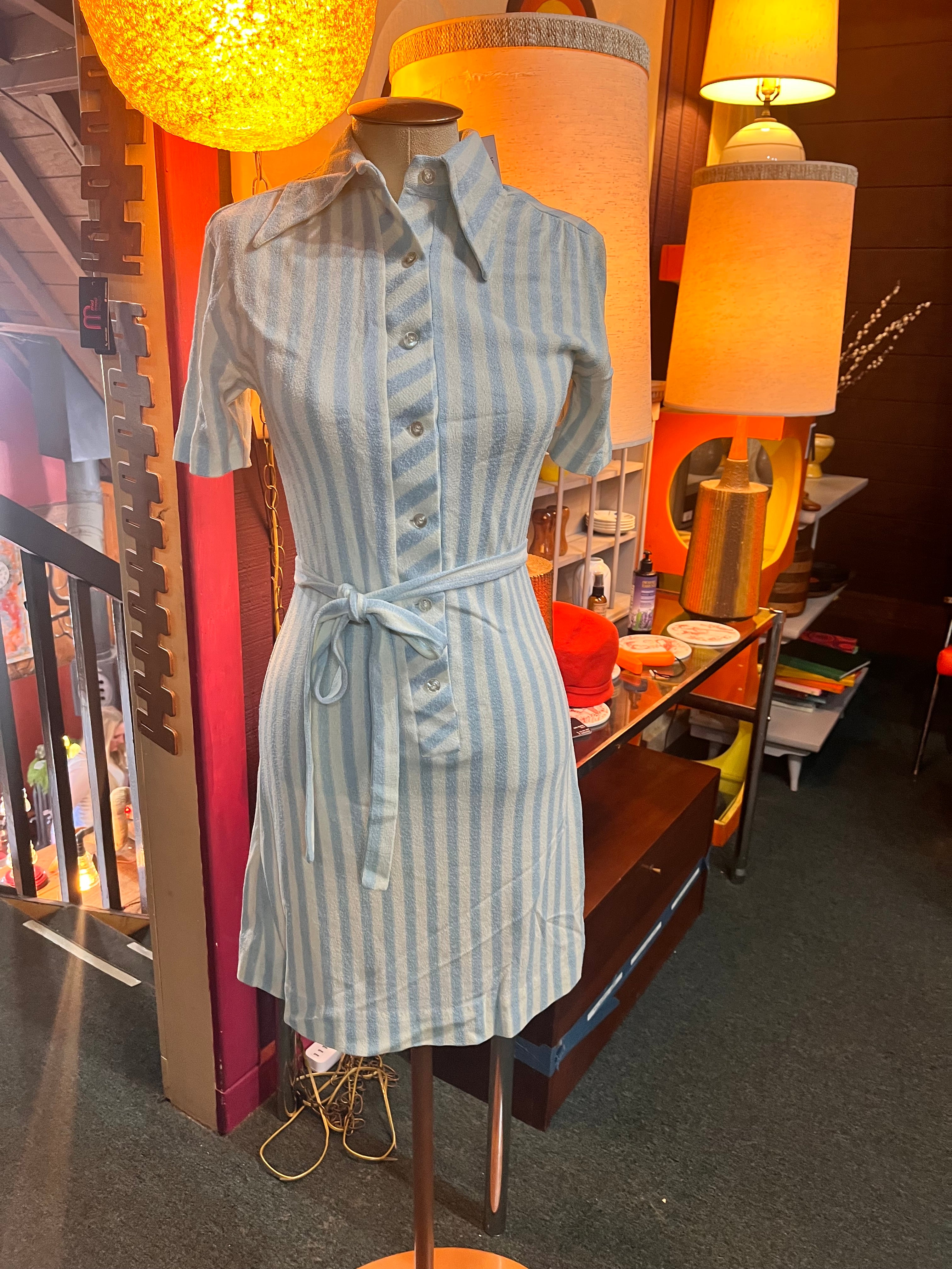 1960’s Blue & White Striped Terry Dress- The Maxi Lady Arrow