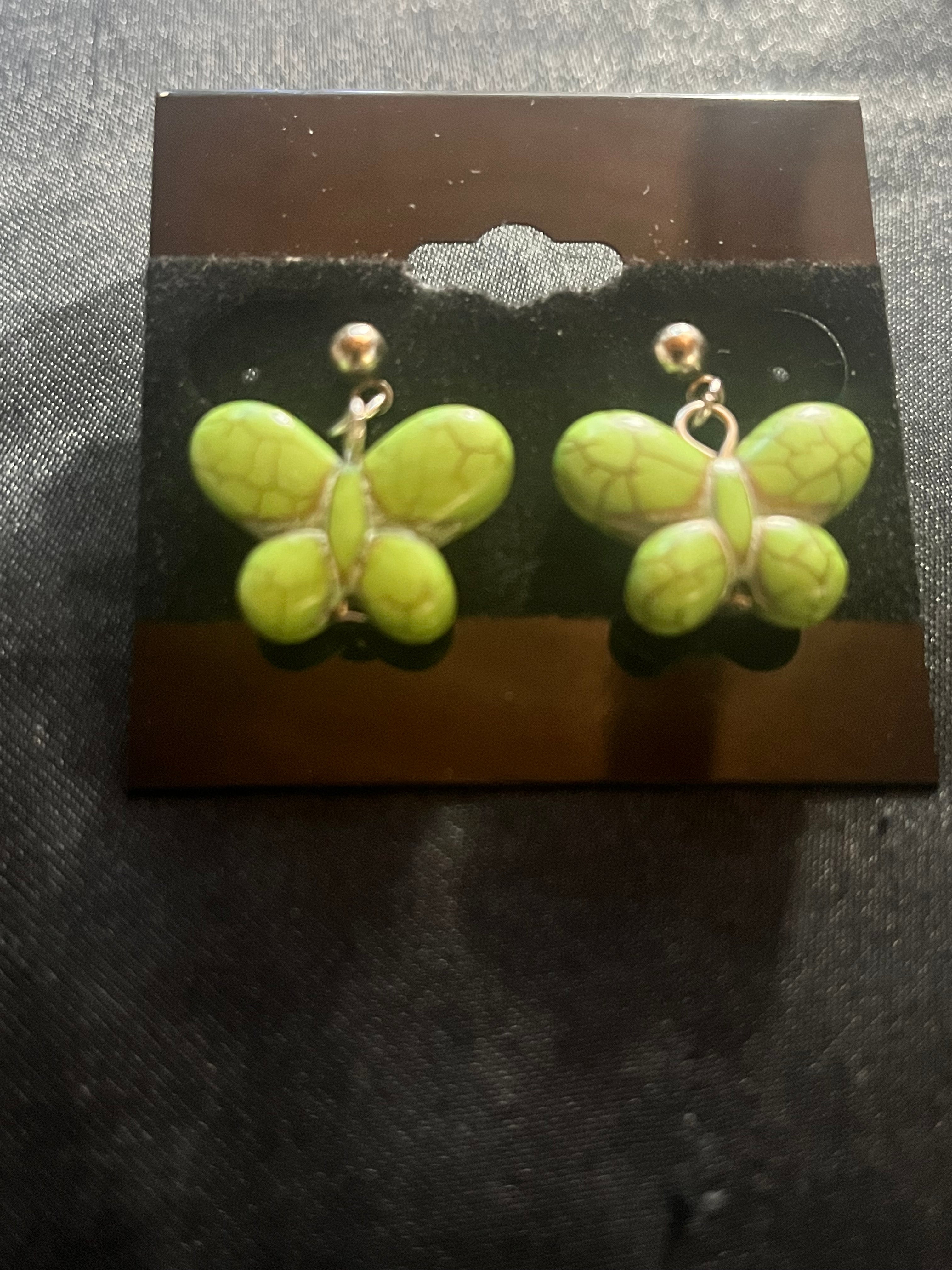 Lime Green Butterfly Earrings