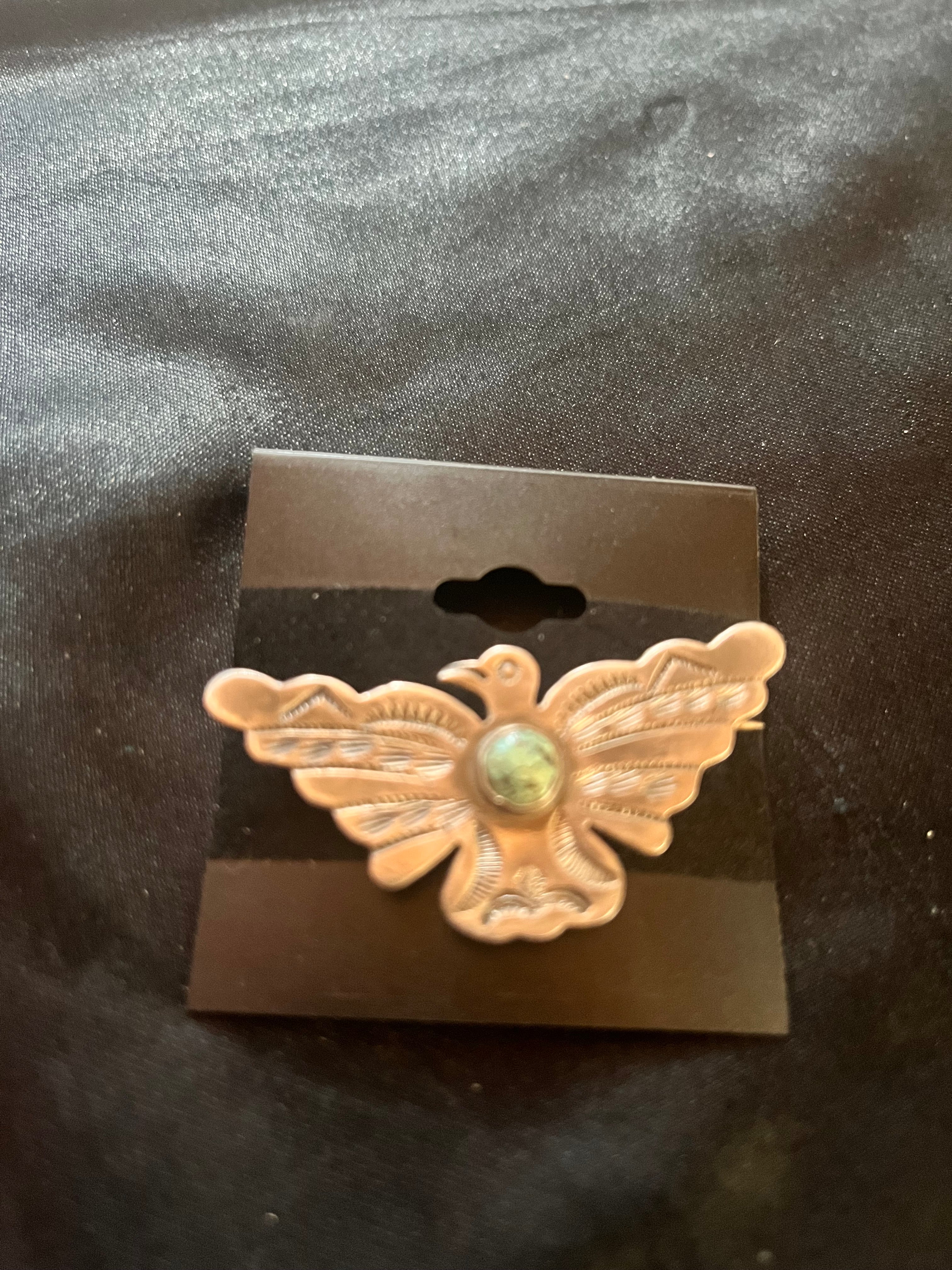 Vintage Sterling Silver & Turquoise Thunderbird Pin | Southwestern Brooch