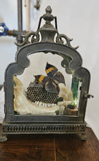 Butterfly & Jawbone Oddities Metal Lantern | Vintage Wasp Comb Curio lights up.