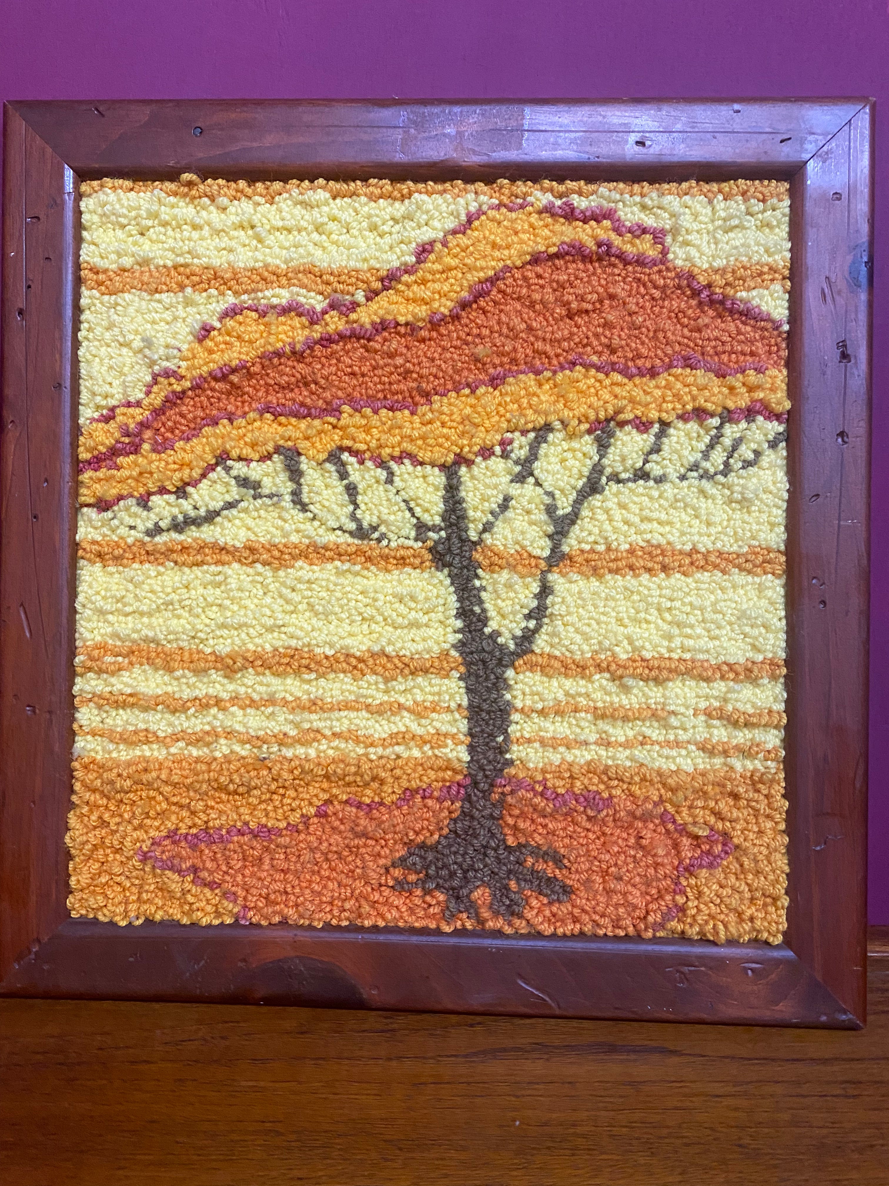 Vintage framed shag rug art
