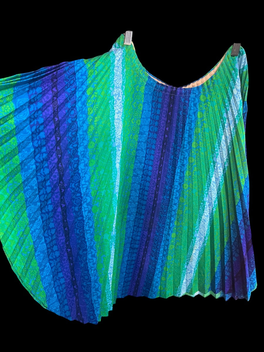 Vintage Pleated Top- Blue, Green & Purple