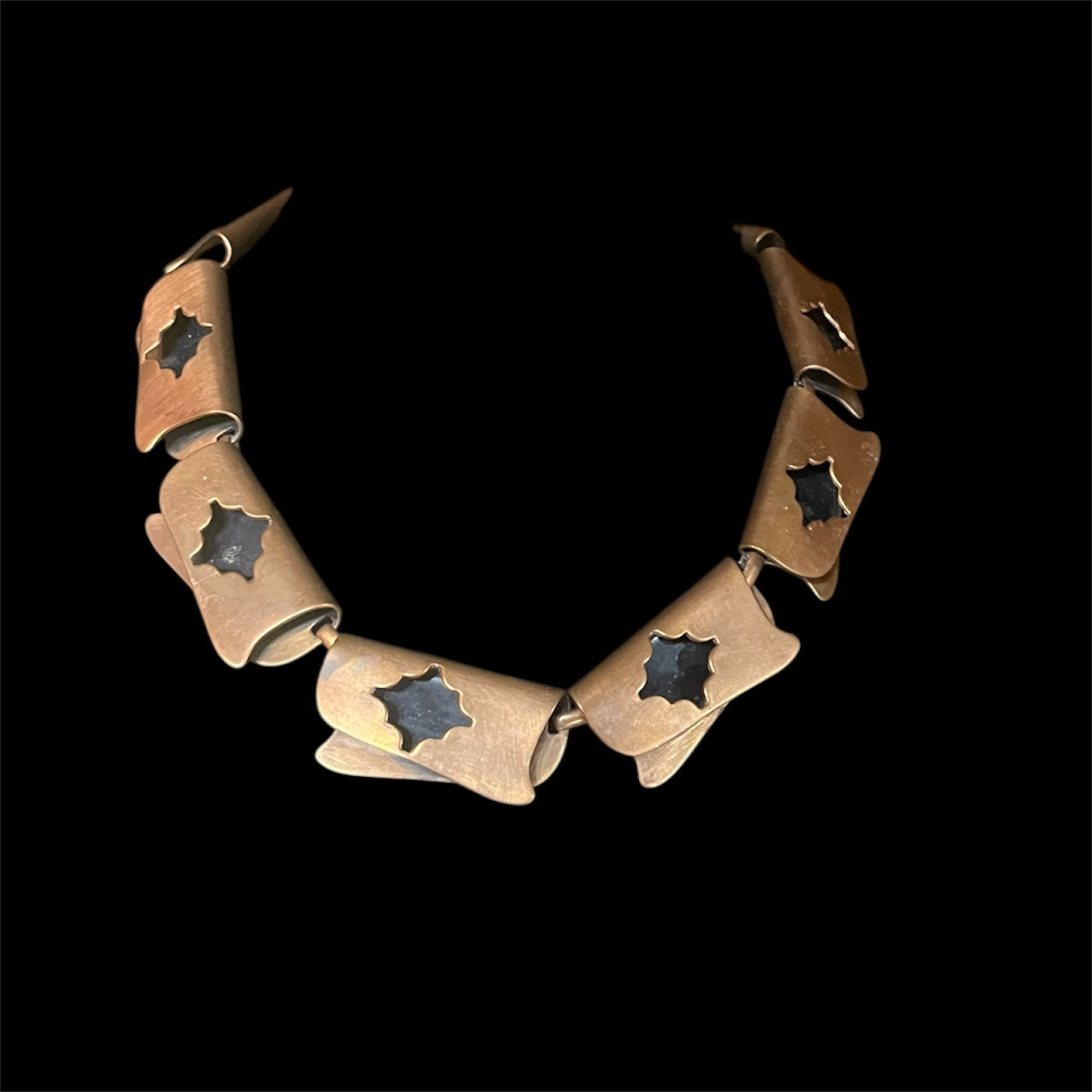 Mid Century Copper Necklace with Enamel Accents
