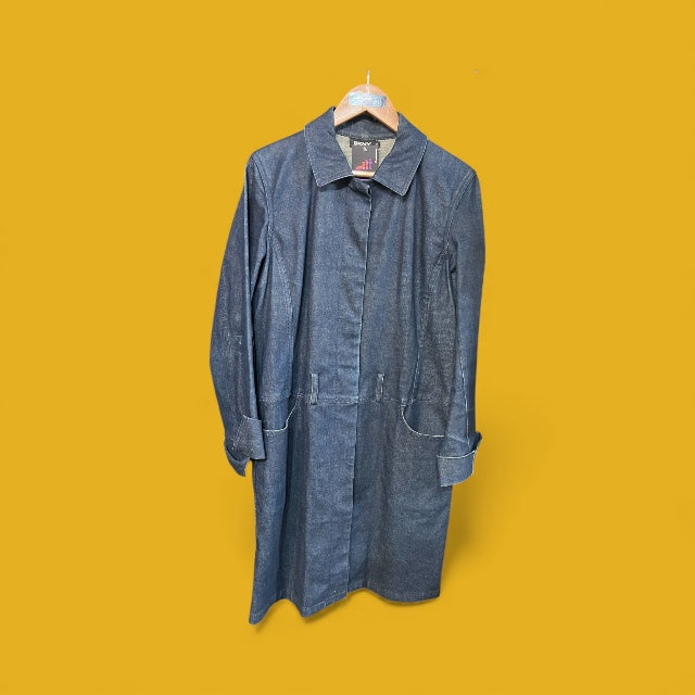 Modern Denim Trench with French Cuffs & Hidden Brass Buttons