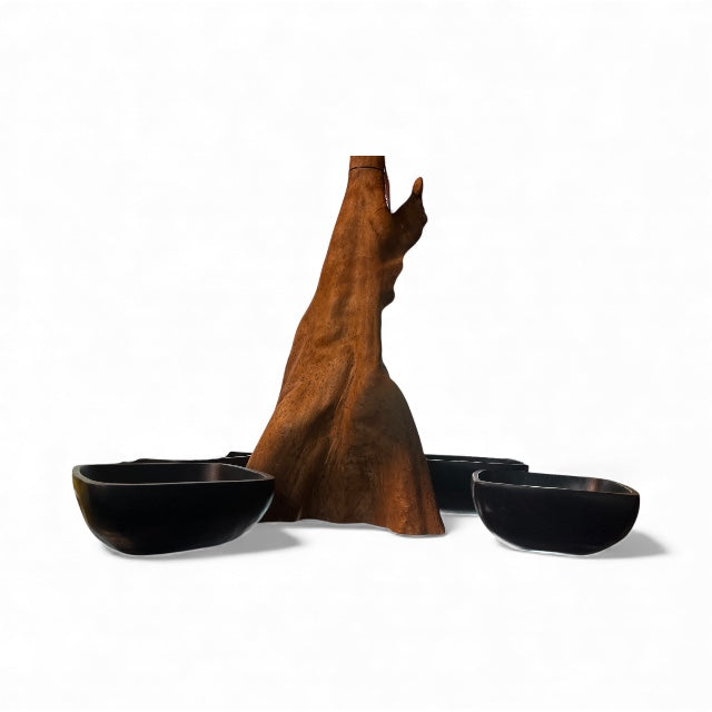 Set of 4 Black Wood Bowls
