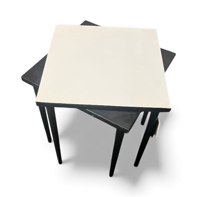 Small Mid Century Stacking Side Table Set- Black & White