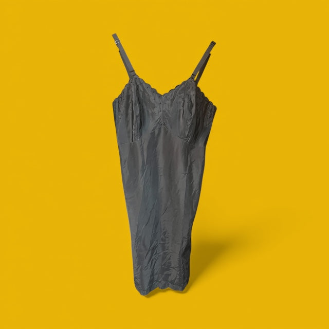 Black Vintage Slip or Dress with Scalloped Details