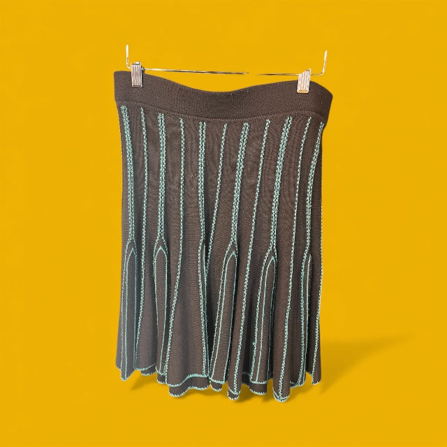 Brown and Teal Retro Knit Skirt