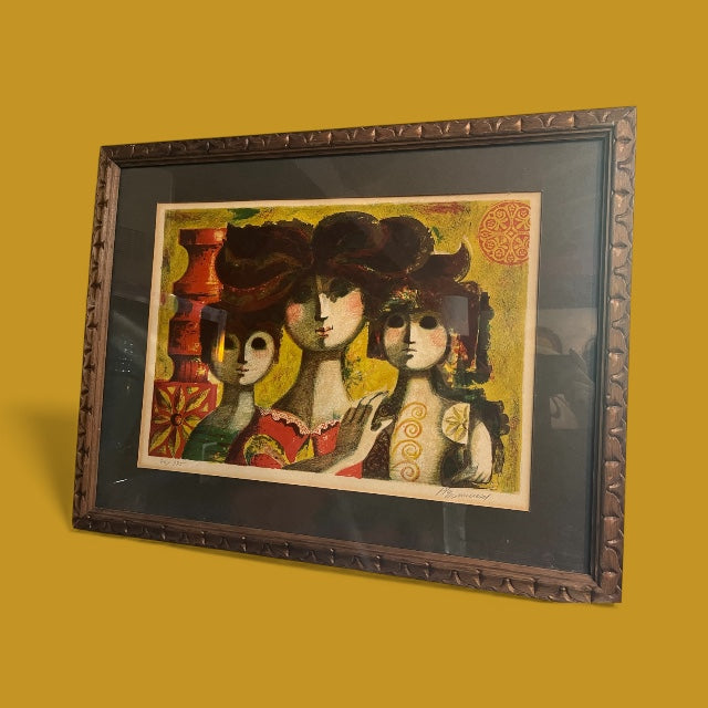 Beautiful Signed & Numbered  Vintage Lithograph of 3 women