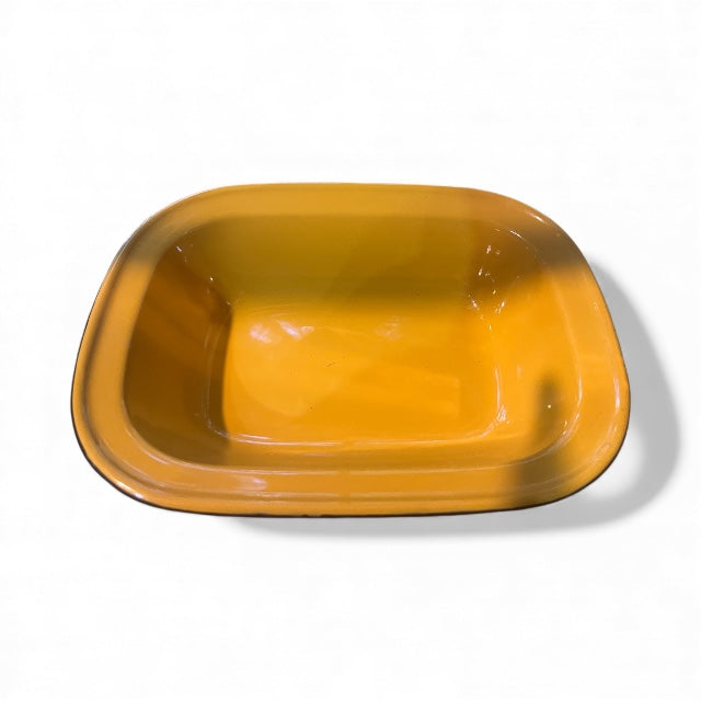 Rectangular Vintage Yellow Enamel Bowl with Black Trim