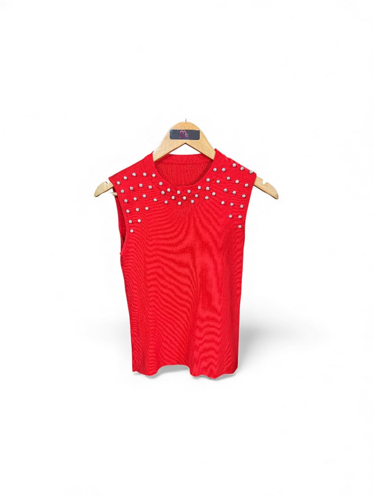 Retro Red Knit Shell with Silver Trim