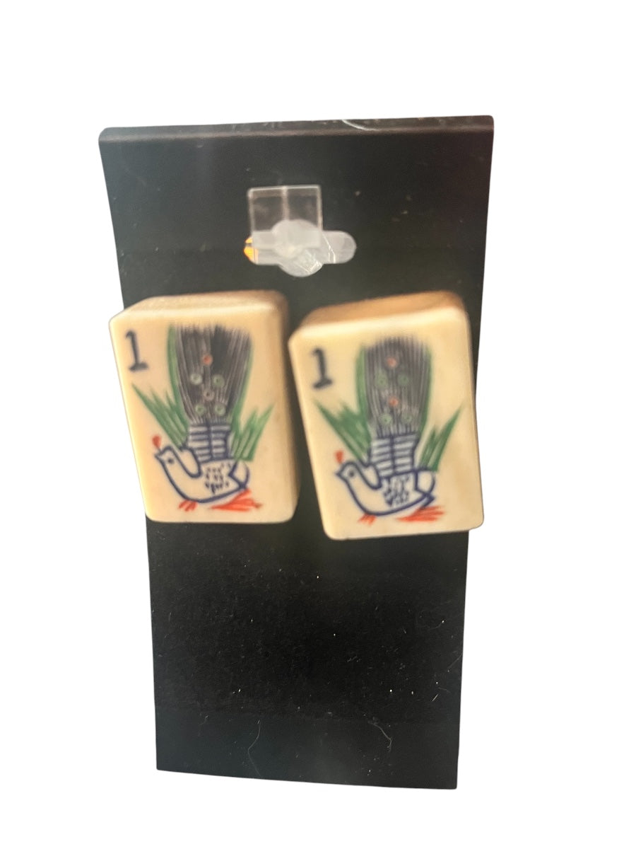 Vintage Majong Tile Earrings