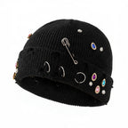 The Punk Bricolage | Jeweled Distressed Knit Beanie