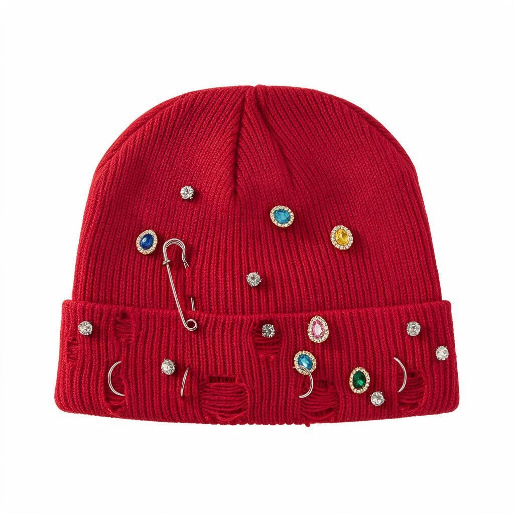 The Punk Bricolage | Jeweled Distressed Knit Beanie