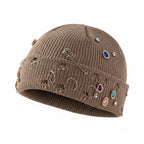 The Punk Bricolage | Jeweled Distressed Knit Beanie