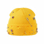 The Punk Bricolage | Jeweled Distressed Knit Beanie
