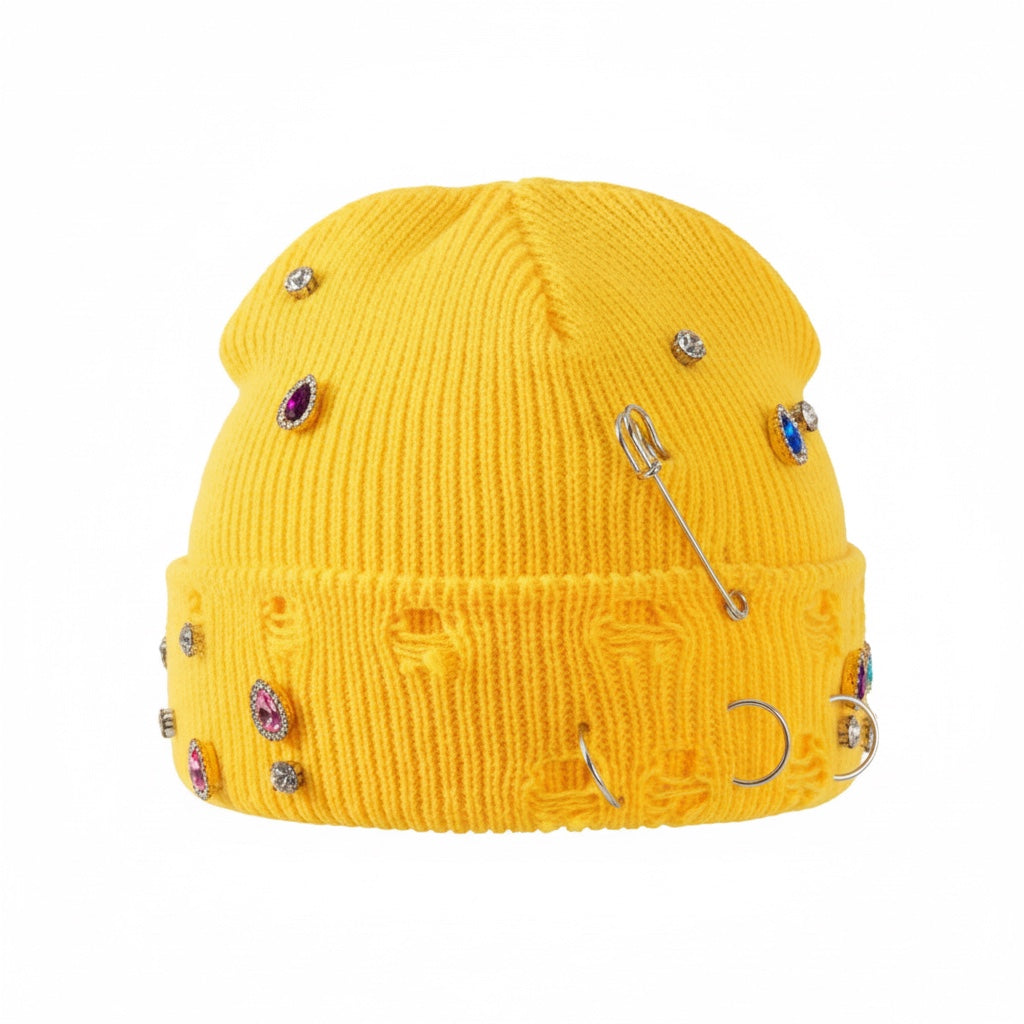 The Punk Bricolage | Jeweled Distressed Knit Beanie