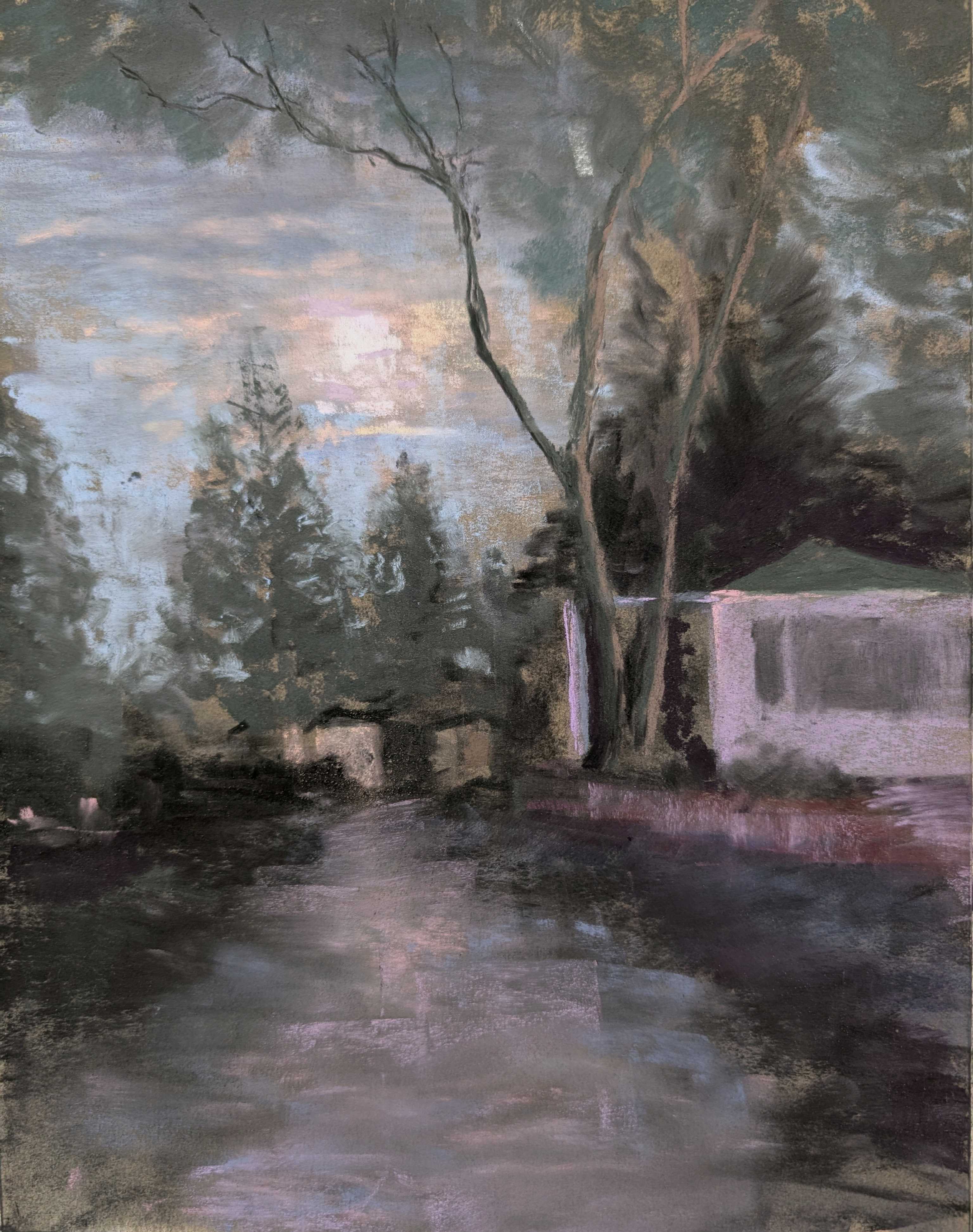 Midnight Walk - pastel painting by Randy Paige on sanded paper