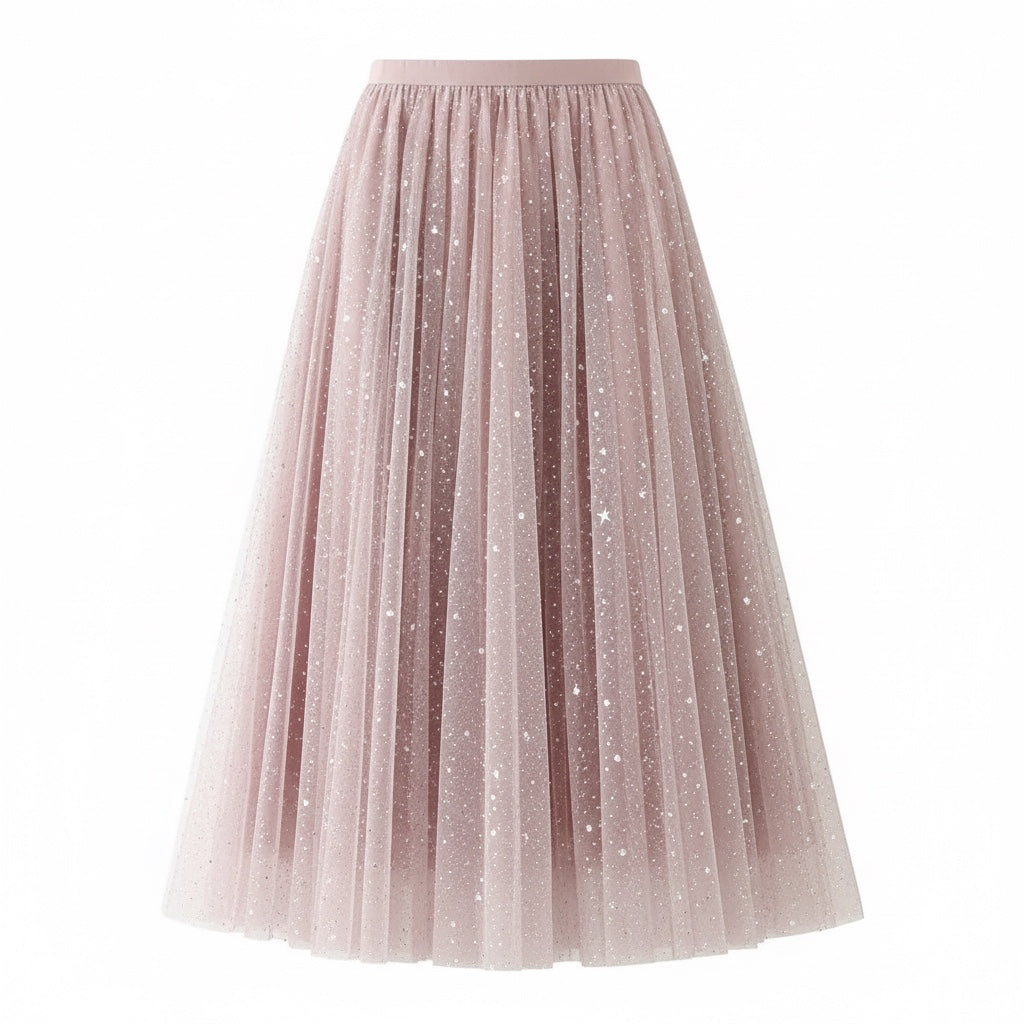 Blushing Stardust | Celestial Tulle Maxi Skirt
