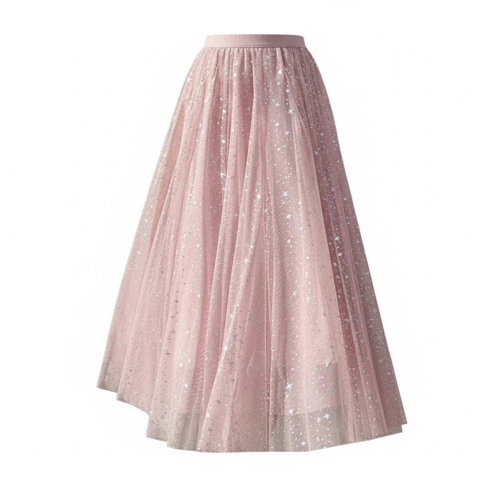 Blushing Stardust | Celestial Tulle Maxi Skirt
