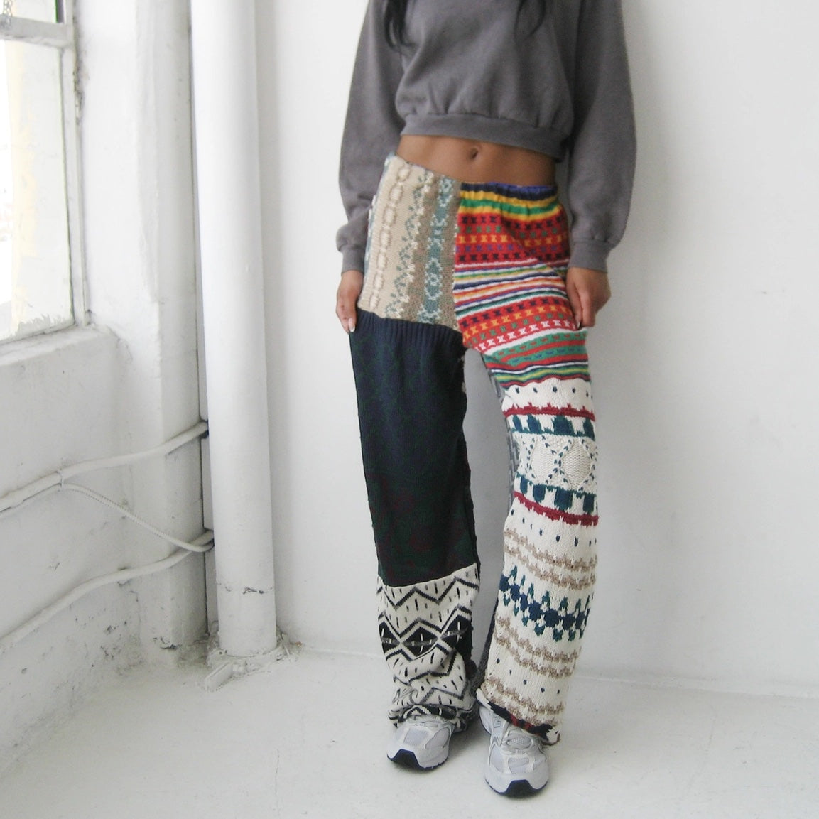 One-of-a-Kind Upcycled Vintage Knit Patchwork Pants