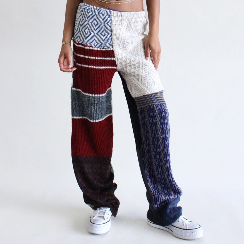 One-of-a-Kind Upcycled Vintage Knit Patchwork Pants