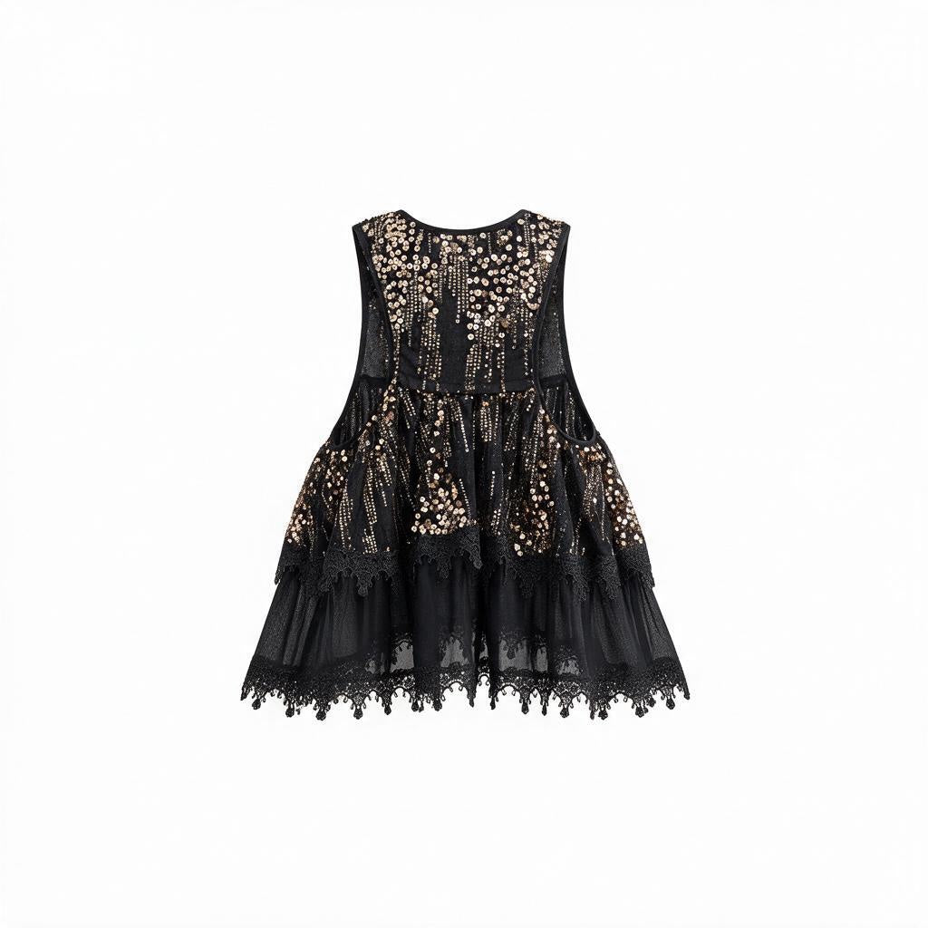 The Gilded Vagabond | Sequin & Lace Ruffle Babydoll Top