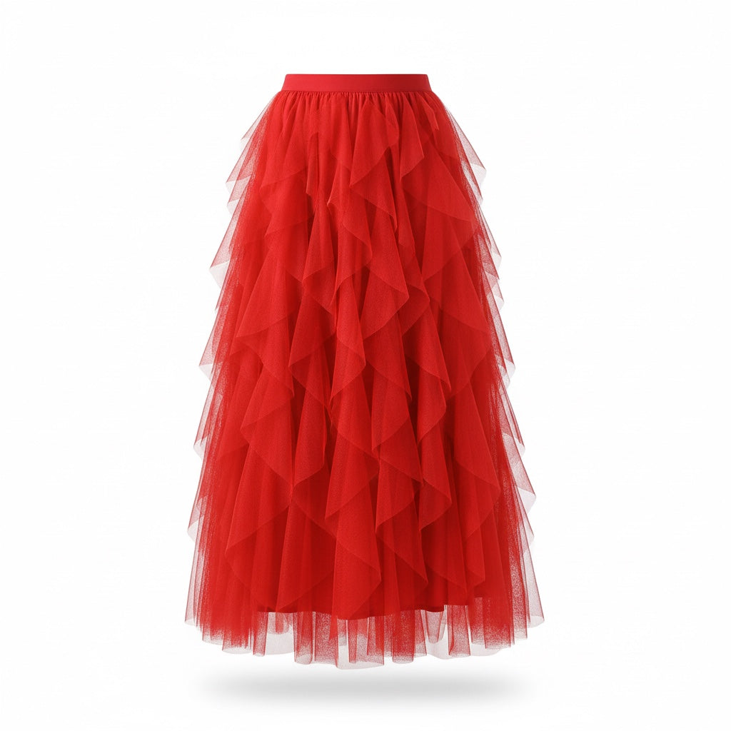 The Wild Rhapsody | Boho Cascading Tulle Ruffle Cocktail Skirt