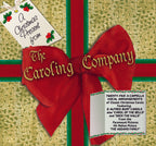 Gift box style CD cover with red ribbon and 'The Caroling Company' tag on a green textured background